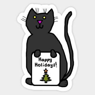 Cute Christmas Cat says Happy Holidays Sticker